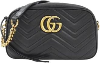 Gucci Pre-owned Cross Body Bags, female, Black, Size: ONE SIZE Pre-owned GG Marmont Quilted Chevron Leather Shoulder Bag