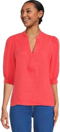 Lilly Pulitzer Mialeigh Elbow Sleeve Linen Top Womens Clothing Cane Coral : 12