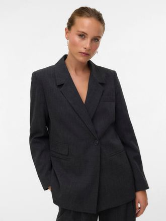 Vero Moda Longblazer VERO MODA VMBESTIE LS REGULAR BLAZER NOOS, Damen, Gr. 38, grau (dunkelgrau melange), Web, Obermaterial: 94% Polyester, 4% Viskose, 2% Elast
