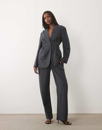 Vila Pantaloni sartoriali a fondo ampio grigio scuro m&eacute;lange in coordinato
