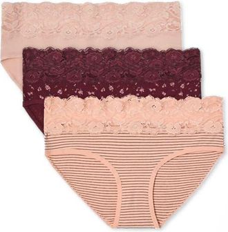 Pact Organic Cotton Lace Waist Brief 3-Pack in Pink & Rosy at Nordstrom, Size X-Large