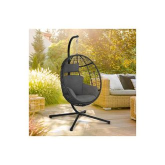IDMarket Sill&oacute;n Gris Calado En Forma De Huevo Con Coj&iacute;n Gris