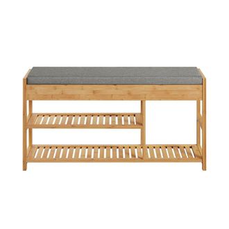 SoBuy Banco de almacenamiento con caj&oacute;n y coj&iacute;n bamb&uacute; color natural