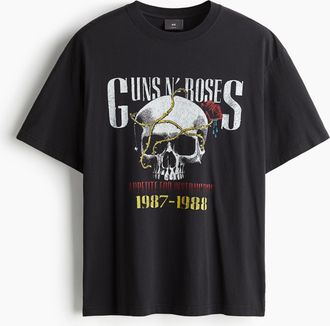 H&M Bedrucktes T-Shirt im Vintage-Look in Loose Fit - Schwarz