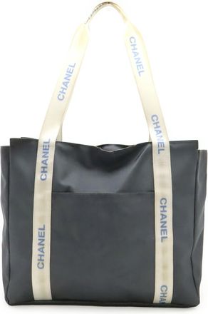 Chanel Gray White Yellow Nylon Shoulder Bag Tote Bag (Pre-Owned)