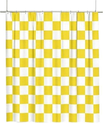 OEM Cortina De Ducha A Cuadros - Estampado Vintage - Lavable A M&aacute;quina - Amarilla - 180 X 180 Cm