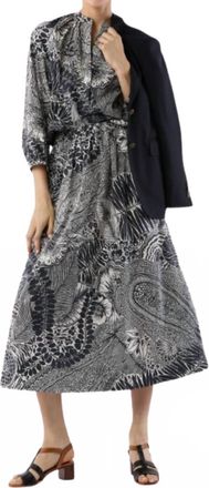 Ann Mashburn Miranda Midi Skirt In Ink/ivory Block Print Cotton Lawn