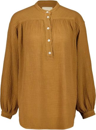 120% Lino button long-sleeve blouse - Brown