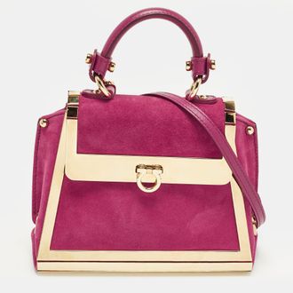 Ferragamo Sofia Mini Magenta Metal And Suede Top Handle Bag