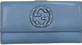 Gucci Blue Leather Long Wallet (Bi-Fold) (Pre-Owned)