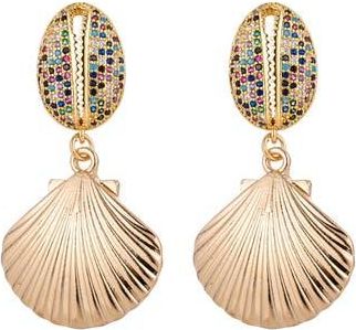 Eye Candy Los Angeles 18K Yellow Gold Plated Pave CZ Seashell Drop Earrings at Nordstrom Rack