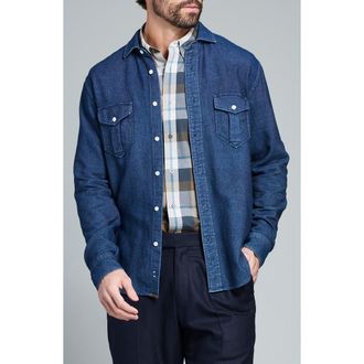 Billy Reid Scout Cotton Button-Up Shirt in Carbon Blue at Nordstrom, Size X-Large
