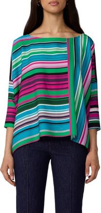 Diane Von F&uuml;rstenberg Diane Stripe Stretch Silk Top in Tropez Stripe Big Gossip Pink at Nordstrom, Size X-Large