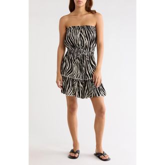 Elan Strapless Cover-Up Mini Sundress in Black Zebra at Nordstrom, Size X-Small