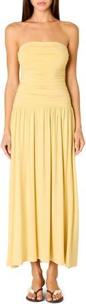Nia Santal Ruched Strapless Midi Dress in Maize at Nordstrom, Size X-Large