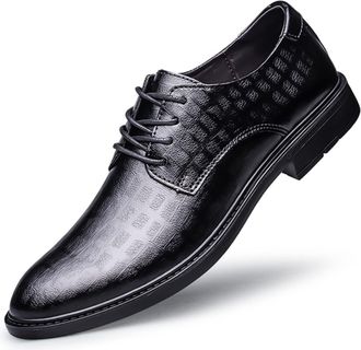 Generic Formal Shoes for Men Lace Up Plaid Derby Shoes Round Toe PU Leather Rubber Sole Non Slip Resistant Block Heel Party(7.5 UK) Black