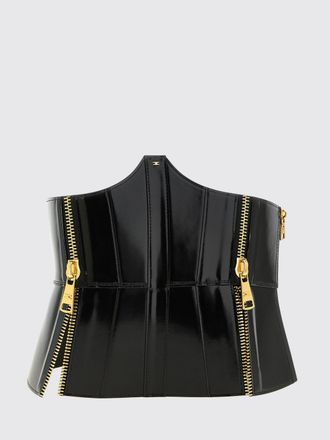 Elisabetta Franchi Leather Bustier Belt with Monogram Logo and Tie Closure