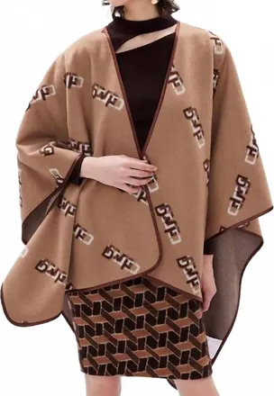 Diane Von F&uuml;rstenberg Curtis Knit Jacquard Cape In Dvf Logo Camel