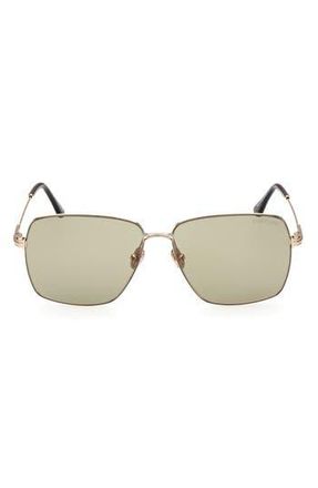 Tom Ford 58mm Square Sunglasses in Shiny Rose Gold /Green at Nordstrom Rack