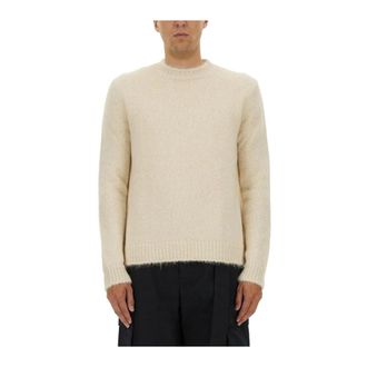 Jil Sander Truien & Vesten, Heren, Beige, M, Crewneck Alpaca Blend Trui