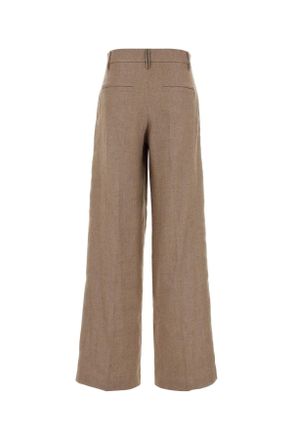 Brunello Cucinelli Womens Cappuccino Linen Blend Wide-Leg Pant C920 Pantaloni