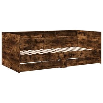 vidaXL Sof&aacute; Cama Con Cajones Sin Colch&oacute;n Roble Ahumado 100x200 Cm Vidaxl