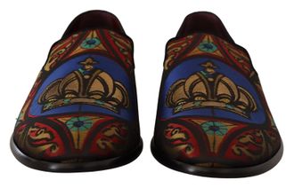 Dolce & Gabbana Mens Jacquard Crown Embroidered Loafer Multicolor Silk Cotton Viscose