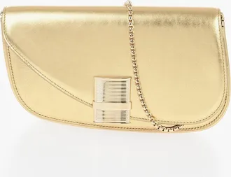 Ferragamo Metallic Leather Shoulder Bag FIAMMA With Chain Strap Salvatore Ferragamo