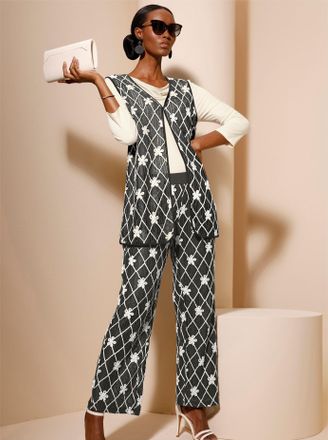 Cr&eacute;ation L Longweste CREATION L, Damen, Gr. 36, graphit, champagner, 100% Polyester, gebl&uuml;mt, gemustert, Westen Longweste