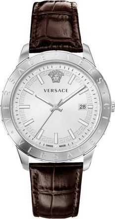Versace Univers 43mm Horloge - Heren - Horloges - Grijs - ONE Size - Leer - Accessoires