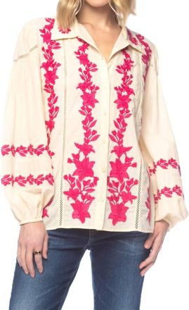 Tolani Darina Embroidered Top In Beige