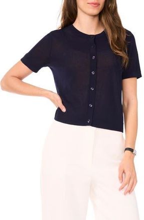 Halogen Short Sleeve Button-Up Sweater in Classic Navy at Nordstrom Rack, Size X-Large