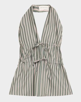 Dries Van Noten Ceana Striped Tie Halter Top