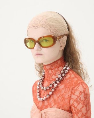 Valentino Occhiale Oval Wrap-Around In Acetato unisex Medium Havana/Verde Acido 62