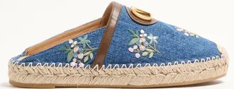 Valentino Garavani Mule VLogo Signature In Denim Con Ricamo Floreale 25Mm Donna DENIM 35