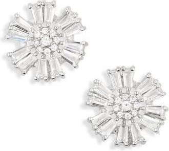 Cara Crystal Floral Button Stud Earrings in Silver at Nordstrom Rack