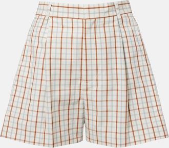 Victoria Beckham Checked pleated cotton shorts