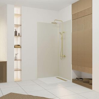 Aurlane Pack 2 Paneles Murales De Aluminio Marfil 90x210cm + Perfiles De Acabado Y Angular Oro Cepillado