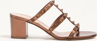 Valentino Garavani Rockstud Metallic Calfskin Leather Slide Sandal 60 Mm Wo