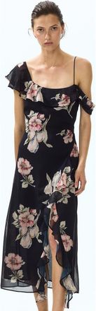 H&M Asymmetric Open-shoulder Dress in Black/floral at Nordstrom, Size X-Small