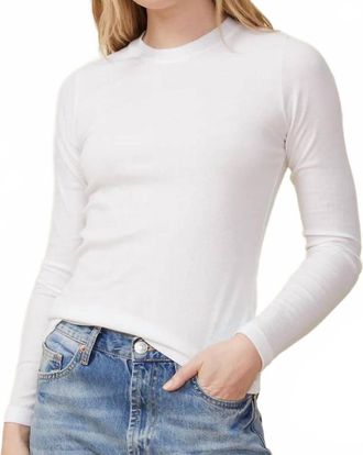 Monrow Supimafine Rib Long Sleeve Crew Sweater In White