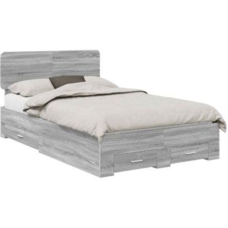 vidaXL Bed Frame with Drawer Grey Sonoma 135 x 190 cm Engineered Wood vidaXL