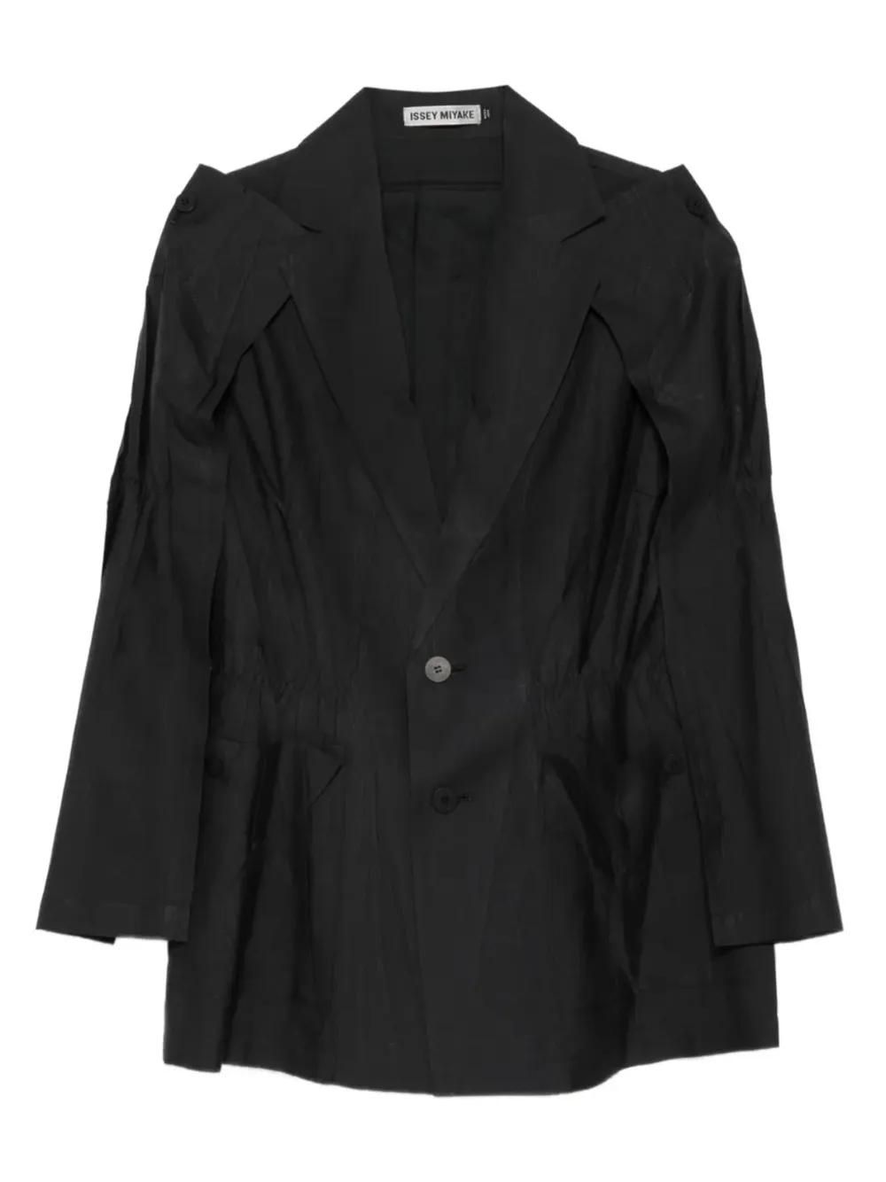 ISSEY MIYAKE Taille L Noir Blanc Laine Mélange Plissé Blazer