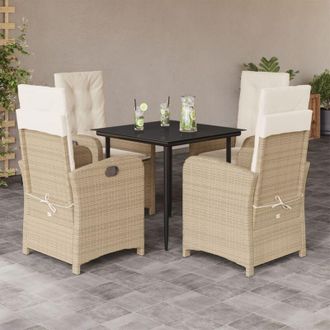 vidaXL Set Comedor De Jard&iacute;n 5 Pzas Con Cojines Rat&aacute;n Sint&eacute;tico Beige Vidaxl