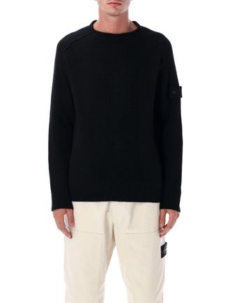 Stone Island Black Wool Fisherman Rib Jumper