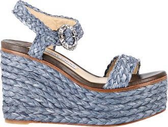 Jimmy Choo London Nylah Espadrille Ankle Strap Wedge Sandals in Blue Raffia