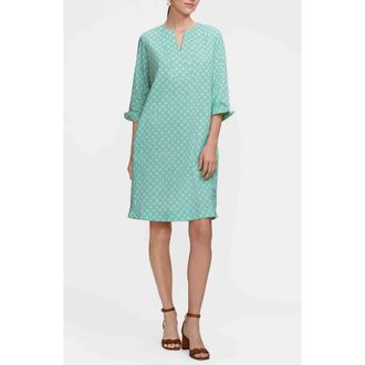 Foxcroft Vena Geo Lattice Print Cotton Shift Dress in Green/White at Nordstrom, Size X-Small
