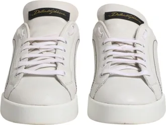 Dolce & Gabbana White Gold Leather Low Top Sneakers Womens Shoes (Pre-Owned)
