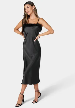 Bebe WomenS Feather Satin Slip Dress