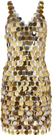 Paco Rabanne paillette-chainmail sparkle minidress - women - Copper/Plastic - 38 - Gold